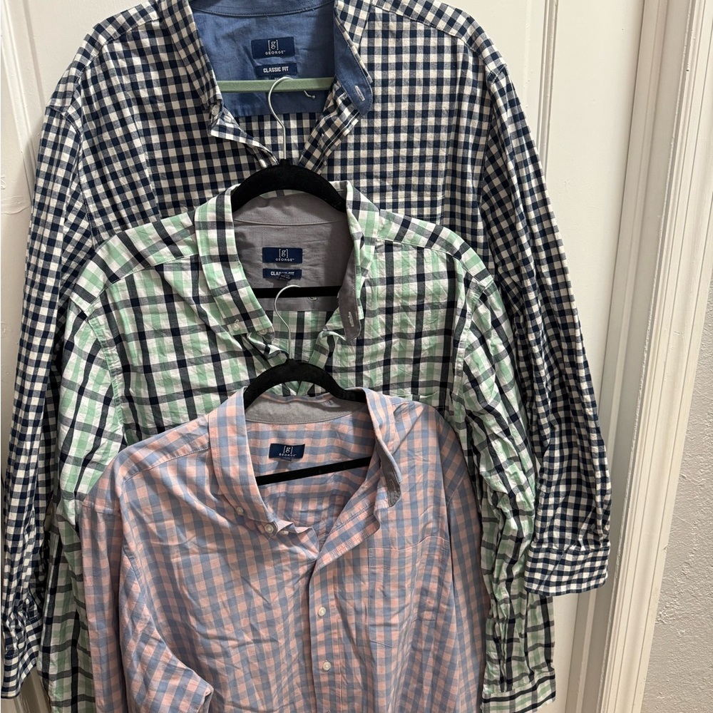 George Casual Button Down Shirts Blue and Green Gingham